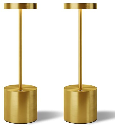 TBBGA LED Cordless Table Lamps Set of 2,5000 mAh Rechargeable Table lamp,3 Color Stepless Dimming Portable Outdoor Table Lamp,Table Light for Party/Restaurant/Cafe/Patio.(Gold)