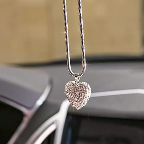 qbodp Autospiegel Hängende Accessoires Für Frauen,Strass-Herz-Auto-Innenspiegel-Charms,Niedlicher Ornament-Anhänger Für Rückspiegel