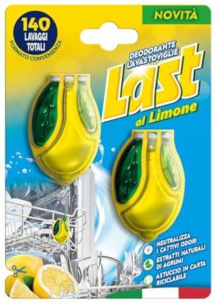 Last, Déodorant Lavastoviglie, con Formula 3 en 1, Elimina i Cattivi Odori, Efficace fino a 70 Cicli di Lavaggio, Profumo di Limone 6 + 6 ml