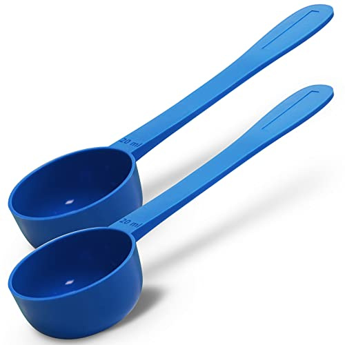 REGEN Lot de 2 cuillères doseuses réutilisables en plastique à long manche 20 ml | Idéales pour les liquides, les poudres, les granulés, la maison, la cuisine, la restauration, les soins de santé,