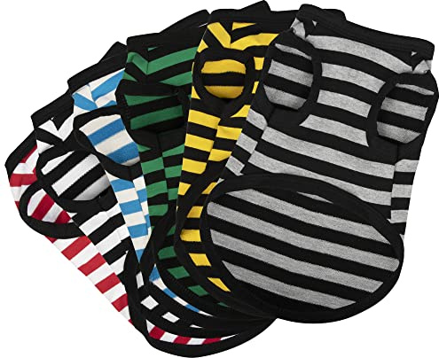 Paiaite 6-Piece Striped Shirt Set: Cotton Sleeveless Puppy Dog Shirts, Breathable Pet Apparel Tank Tops, Colorful Sweatshirts for Small & Medium Dogs