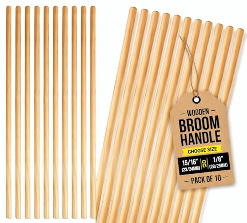 EDS Wooden Broom Handle 4ft (48 Inch) Universal 23/24mm Diameter Mop & Broom Stick Pole Durable Wooden Replacement Handle Floor Cleaning Tools Handle Only (15/16 (23/24mm), Pack of 10)