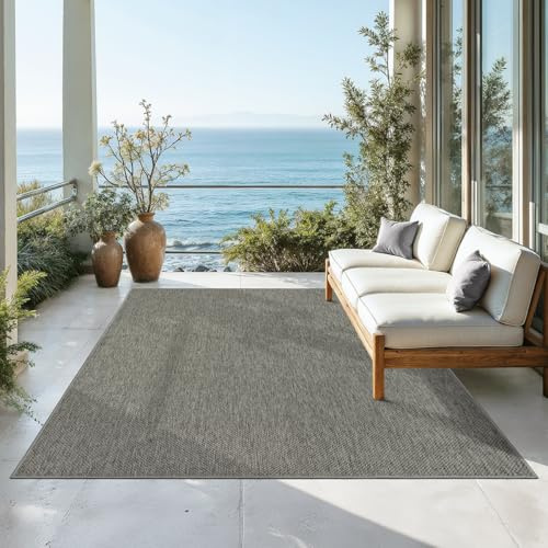 Mia´s Teppiche Malaga Outdoor Teppich Wetterfest – Balkonteppich & Terrassenteppich, Indoor Outdoor Flachgewebe, Waschbar, UV-beständig & Pflegeleicht, Anthrazit, 160 x 220 cm