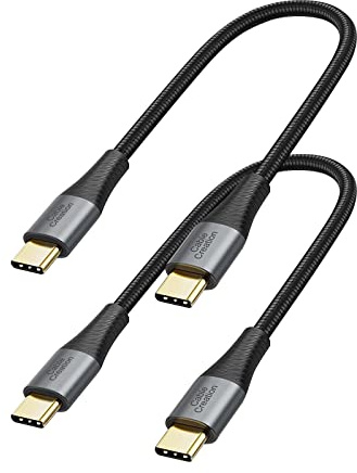 CableCreation [2 Pack Kurzes USB C auf USB C Kabel 25cm, USB Typ C Schnellladekabel, Doppelt geflochtene Außenseite Kompatibel mit Z Fold, Z Flip, Galaxy S22 Ultra S22 S21 S20, MacBook, iPad Mini/Pro