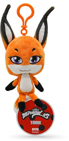 Miraculous Ladybug – Kwami Lifesize Trixx, 12,7 cm, Fuchs-Plüschtier, Spielzeug für Kinder, superweiches Sammlerstück, mit gestickten Glitzeraugen und passendem Rucksack-Schlüsselanhänger (Wyncor)
