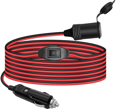 Hoembpn 2 Meter Auto Zigarettenanzünder Verlängerungskabel mit Schalter, 12V/24V Wasserdicht Zigarettenanzünder Buchse Adapter Verlängerungskabel 17 AWG mit 15A Sicherung