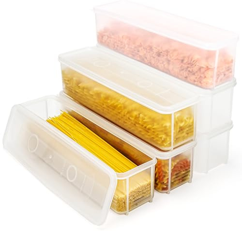BELLE VOUS 6er-Pack Kunststoff Aufbewahrung für Lebensmittel mit Deckel - 1300ml Nudelbehälter Vorratsdose - 6er Set Vorratsdosen für Nudeln Spaghetti - Nudelbox Dose Behälter