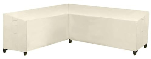WWYL L-Form Gartenmöbel Abdeckung, Wasserdicht, Winddicht, UV-Beständiges, Schwerlast 420D Oxford Gewebe Schutzhülle für L(V) Form Lounge Sofa, Ecksofa (200x270x90cm,Weiß)