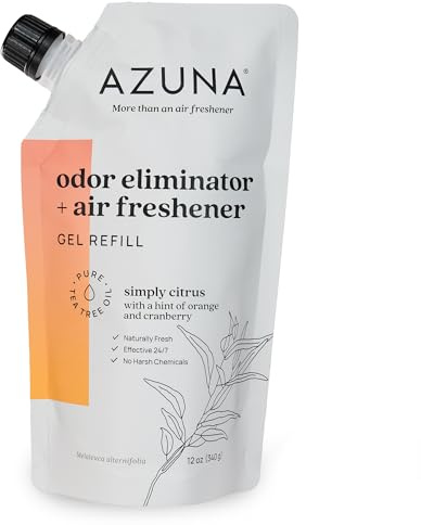 Azuna Air Freshener and Odor Eliminator for Strong Odor Gel 12oz Refill Pouch | Plant-Based & Long Lasting | Pet, Smoke, Home and Bathroom | Simply Citrus | Lasts 60–90 Days