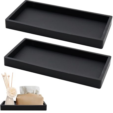 2 Stück Silikon Badezimmer Tablett Schwarz Tablett Schwarz Rechteckig Badezimmer Tablett Deko Tablett Schwarz Badezimmertablett für Küchenspüle Waschtisch Badewann und Toilette