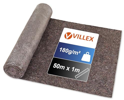 Villex - Malervlies 50m x 1m mit reißfesten 180g/m² - Durchsickerschutz, Rutschhemmend & Wiederverwendbar - schützendes Abdeckvlies - Maler Vlies - stabiles Renoviervlies für Malerbedarf
