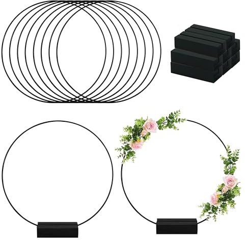 Idota 8pcs Metallringe zum Basteln, Metallring Schwarz 30cm mit 8 Fuß Holz | Deko Ringe zum Aufhängen Fensterdeko Metall Deko Ringe für DIY Traumfänger/Hochzeit Tischdekoration/Türkranz Modern