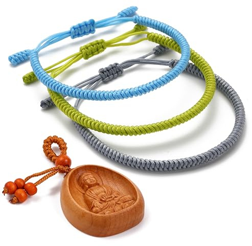 LUCKY BUDDHIST - 3 tibetanska lyckliga armband + buddhistisk gåva! - Handgjorda. Justerbar till din handled. För män och kvinnor. Vänskapsarmband av flätat tyg