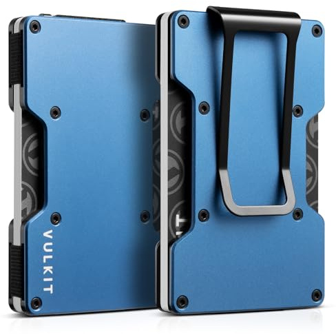 VULKIT Minimalsit metallplånbok med sedelklämma smal kreditkortshållare kompatibel med airtag-hållare framficka bussniness kortplånbok för män, lite-blå, 8.7 x 5.4 x 1.75 inches (4.7 x 3.5 x 0.98 cm