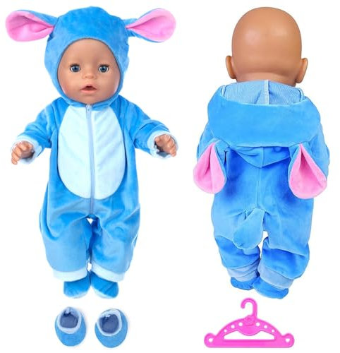 Kleidung Outfits für Baby Puppen,Blau Puppenkleidung,Puppenkleidung + Socke + Aufhänger,für Babypuppen 35-45 cm,Puppe zubehör,Geschenke für Mädchen Jungen