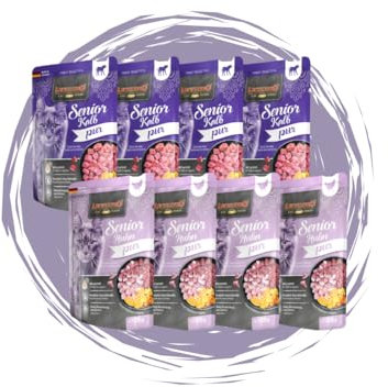 Leonardo Frischebeutel 8x85 g - Katzenfutter - Nassfutter - Multi Bundle - Sparpaket - Pouch - Verschiedene Sorten (4X Senior Huhn pur, 4X Senior Kalb pur)