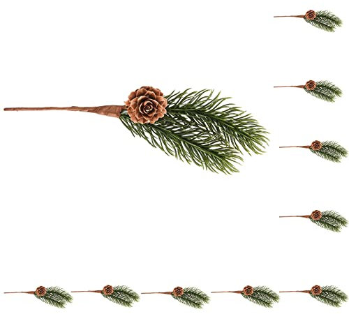 JYCRA 10 Stück Künstliche Tannenzapfen, Weihnachtssimulation, Tannennadel, Kleine Beeren, Tannenzapfen, Kleine Künstliche Beeren, Tannenzapfen, Zweige Zum Basteln, Weihnachtsbaum, (B)