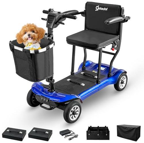 4 Wheel Mobility Scooter, Electric Mobility Scooter for Adults, Driving 22 Miles, Airlines Approved, Foldable Scooter w/249WH*2 Batteries Charger Under Seat Storage Dustproof Cover (Blue)