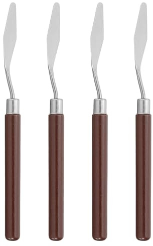 PATIKIL Art Spatula, 4 Pcs No.2 13mm Stainless Steel Flexible Palette Knife Painting Knife Painting Spatula Oil Painting Mixing Scraper with Wood Handle for Canvas Acrylic Painting, Red