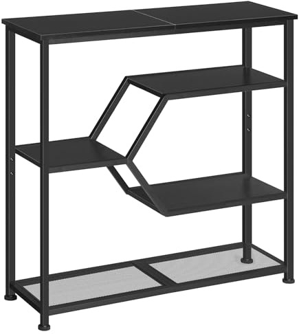 MAHANCRIS 5-stufiger Konsolentisch, Schmal Beistelltisch, 80 cm Sofatisch, Eingangstisch im Industrie-Stil, Metallrahmen, für Wohnzimmer, Eingangsbereich, Flur, Schwarz ACTHB13101