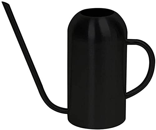 Regadera de acero inoxidable con boquilla larga para plantas en maceta de interior y exterior, 1,5 L, color negro