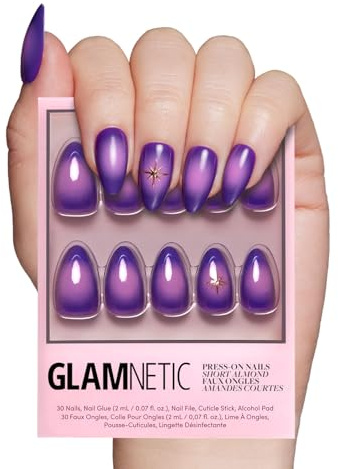 Glamnetic Press On Nails - Tarot | Short Almond Purple Nails with Ombre Design, Reusable Stick On Fake Nails with Glue | Salon Quality | 15 Sizes - 30 Nail Kit