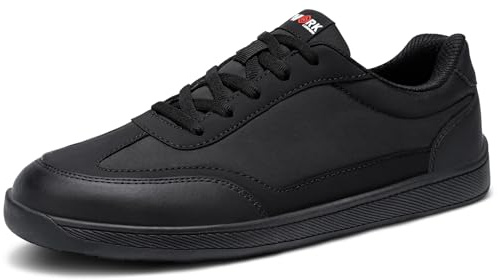 LARNMERN Safety Trainers Men Non Slip Steel Toe Cap Shoes Wide Toe Work Sneakers Lightweight Breathable Barefoot Shoes Comfortable (9 UK,Black)