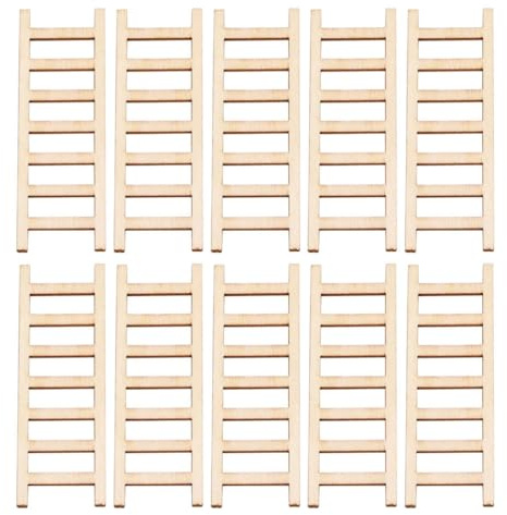 Operitacx Mini Wooden Ladder 2.36 Inch Dollhouse Accessory for Diy Crafts Micro Landscape Model Photography Prop Set of 10 Small Step Ladders
