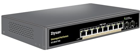 Ztyuav - Switch PoE a 10 porte non gestito da 2,5 G con 8 porte PoE+ da 2,5 G a 120 W, 2 x 10 G SFP+, compatibile con IEEE802.3af/at, negoziazione automatica della velocità delle porte, VLAN