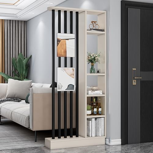 Raumteiler Trennwand,Paravent Raumteiler,Raumteiler Paravent Trennwand, Wand Trennwand Holz Lamellen Säulen, Massivholz Paravent Trennwand Post,Trennwände In Säulenform(Khaki Gray/Black)
