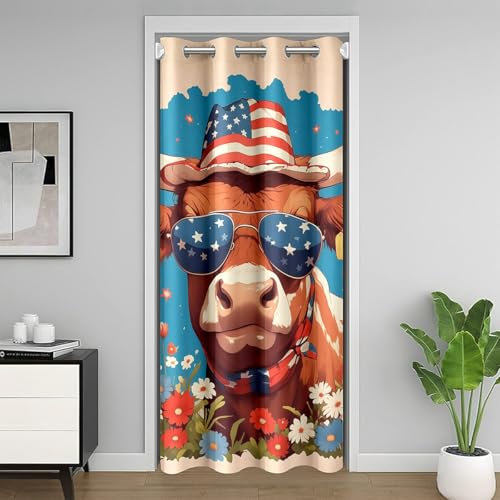 Loussiesd Cortina de puerta de vaca para privacidad en la puerta, 150 x 203 cm, cortina divisora de habitación con diseño de vaca lechera fresca, para adultos, bandera americana, diseño botánico,