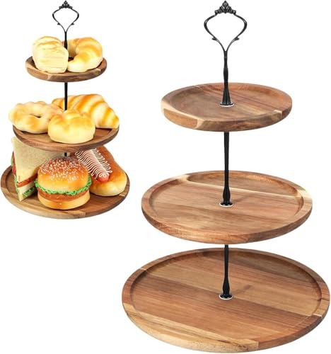 Wooden Cupcake Stand/Cup Cake 3 Tier | Wooden Holder Tower Tiered Dessert Stand |Sturdy Afternoon Tea to Display Cake Sandwich Cupcake for Birthdays Christmas Valentines Decor