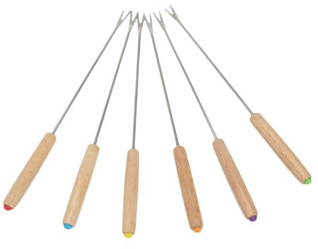 UKCOCO 6 Piezas horquillas de acero inoxidable brochetas barbacoa palos parilla utensilios para servir charcutería carne tenedores para asar perros calientes Palitos para asar De madera