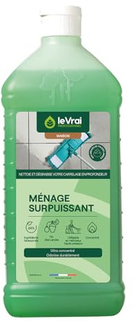 LE VRAI PROFESSIONNEL - Ménage Surpuissant - Nettoyant Sol Carrelage - Détergent Dégraissant non Moussant - Parfum Pin des Landes - Fabrication Française - Bidon 1L