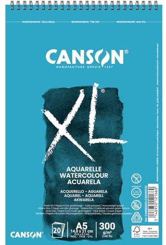 NEU Canson XL Aquarelle Spiralblock, DIN A5, 20 Blatt, 300 g/m²