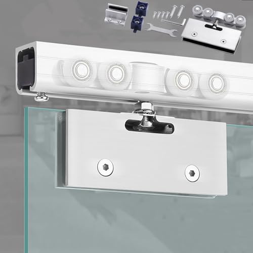 EXCLURA Schiebetür Schiene Rahmenloses Glasschiebetür-Set, Deckenmontage-Schiebetürsystem, Glasschiebetür für Badezimmer, Balkon, Studio oder Home-Office(Silver,70cm (2.3ft))