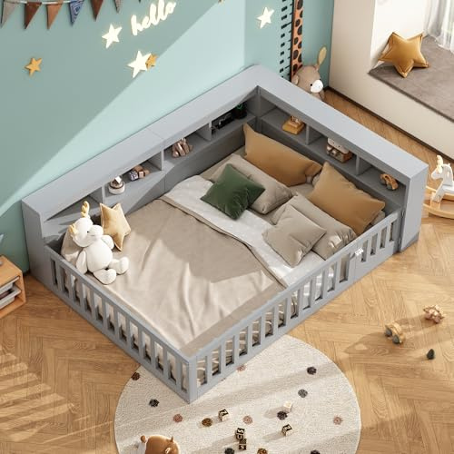 Idemon Daybett, Tagesbett, Schlafsofa, Bettseite mit Staufach, Bett mit Lattenrost (Ohne Matratze), Brüstung, Spanplatte,Mit Steckdose und USB, (Grau, 140 * 200cm,)