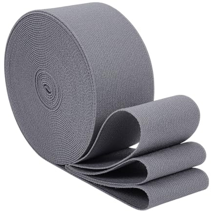 BENECREAT Elastico da Cucito da 8 m, Cordino Elastico Piatto Largo 5cm, Cinghie Elastiche Intrecciate per Cinture, Pantaloni, Vestiti, Fai da Te (Grigio)