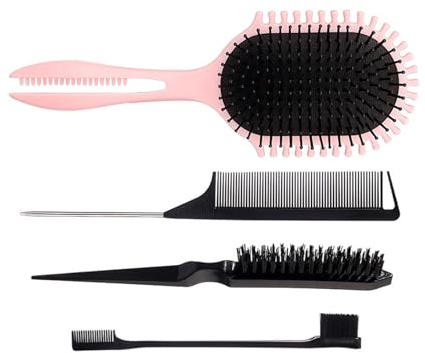 Juego de 4 cepillos para desenredar los bordes, peine para peinar el cabello, peine de metal, peine de cola de pala, cerdas de pelo