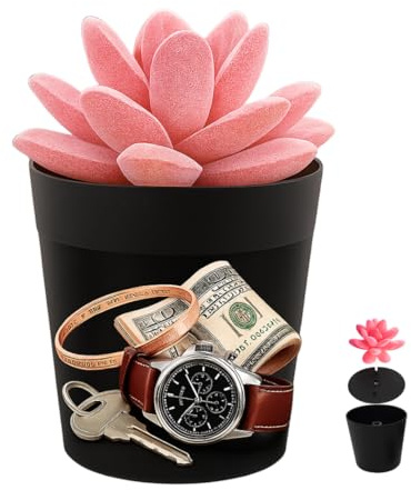 Mini macetero caja fuerte pequeña con planta incluida, Caja fuerte camufladas en maceta decorativa, caja seguridad oculta con compartimento secreto, caja escondite ideal para llaves y objetos de valor