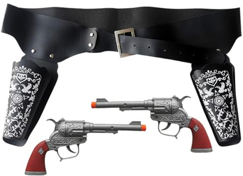 Cowboy-Holster mit Pistole - Western-Kostümzubehör | Sheriff-Spielzeug-Revolver-Set | Enthält 2 Stück, Verstellbarer Gürtel, Wilder Westen Stil, Ideal für Erwachsene Männer und Frauen