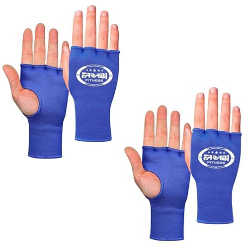 Farabi Sports Boxningshandskar Halvfinger Elastiska Innerhandskar Utan Gelvaddering För Stängning, MMA, Muay Thai, Träning, Kickboxning och Kampsport (Blå (2-pack), L/XL)