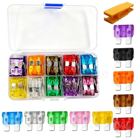 100 PCS Assorted Auto Blade Fuses, Standard Replacement (2A-35A) for Vehicles with Fuse Box and Extractor Tool