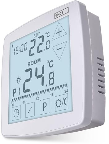 EMOS - Termostato Digital con OpenTherm - programable, cableado, 2 Pilas de 1,5 V - Sistemas de calefacción/refrigeración - Control de Temperatura 7-30 °C - Montaje en Superficie - Modo Vacaciones