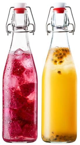 FrutPunch 16OZ Swing Top Glass Bottles, 2 Pack Flip Top Glass Bottle with Airtight Lid for Fermentation, Kombucha, Mead, Coquito, Vinegar, Beer, Kefir, Wine, Soda, Juice for Home Brewing