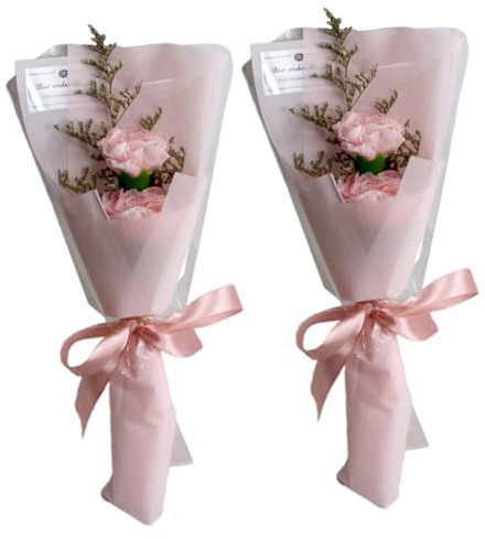 TOYANDONA Bouquet di 2 Pezzi di Fiori di Sapone Rosa Eterno Delicati, Profumati, per Feste, Matrimoni e Regali di Laurea Aspetto Elegante