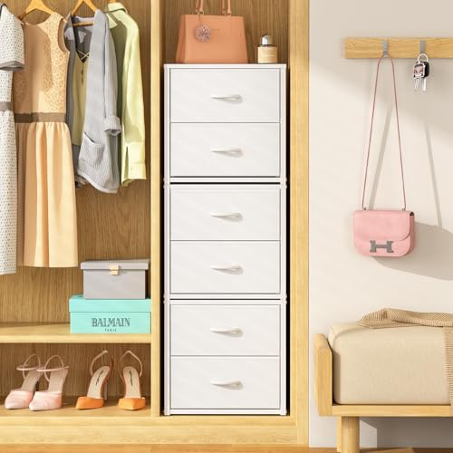 DAOUTIME 3-Pack Stackable Storage Drawers (6 Drawers Total), White Closet Organizer for Clothes, Stackable Drawer Dresser for Closet, Stackable Drawers for Bedroom, Living Room, Pantry, Under Bed
