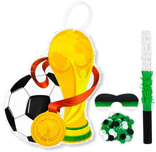 Fotboll Pinata, 4 st Pinata födelsedag fotboll med fotboll dekoration ögonbindel och fladdermus färgglad konfetti, Pinata-fotboll för fotboll födelsedagsdekoration