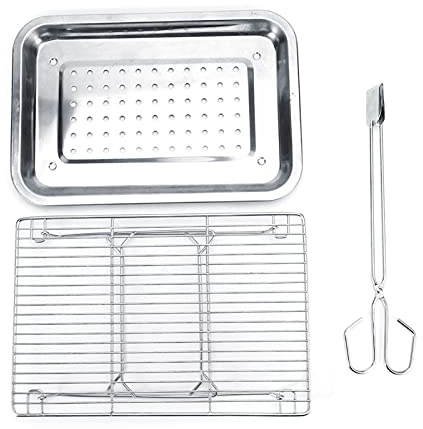 Juego de parrilla de barbacoa de acero inoxidable, parrilla plegable portátil, bandeja con Clip para acampar al aire libre, Picnic, uso doméstico, Plata, 3 uds.