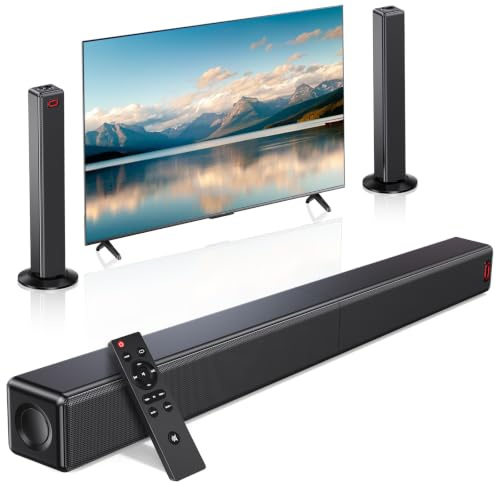 JYX 2.1ch Barra de Sonido para TV, 2026 Upgrade 120W 2 en 1 Desmontable, Barras Altavoces Bluetooth 5.3 con ARC/Opt/AUX, Graves Ajustables (4 Altavoces + 2 Tubos Reflex)
